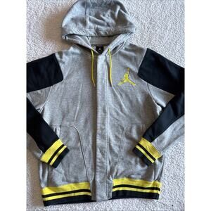Nike Jordan Jacket Mens M Black Gray Yellow Varsity Hooded Jumpan Fleece